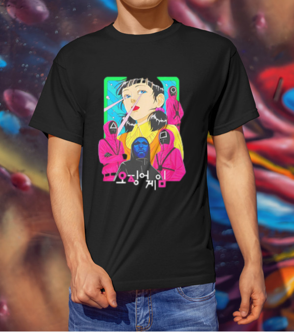 Squid Game 오징어 게임 Pink Soldier Characters And Doll T-Shirt