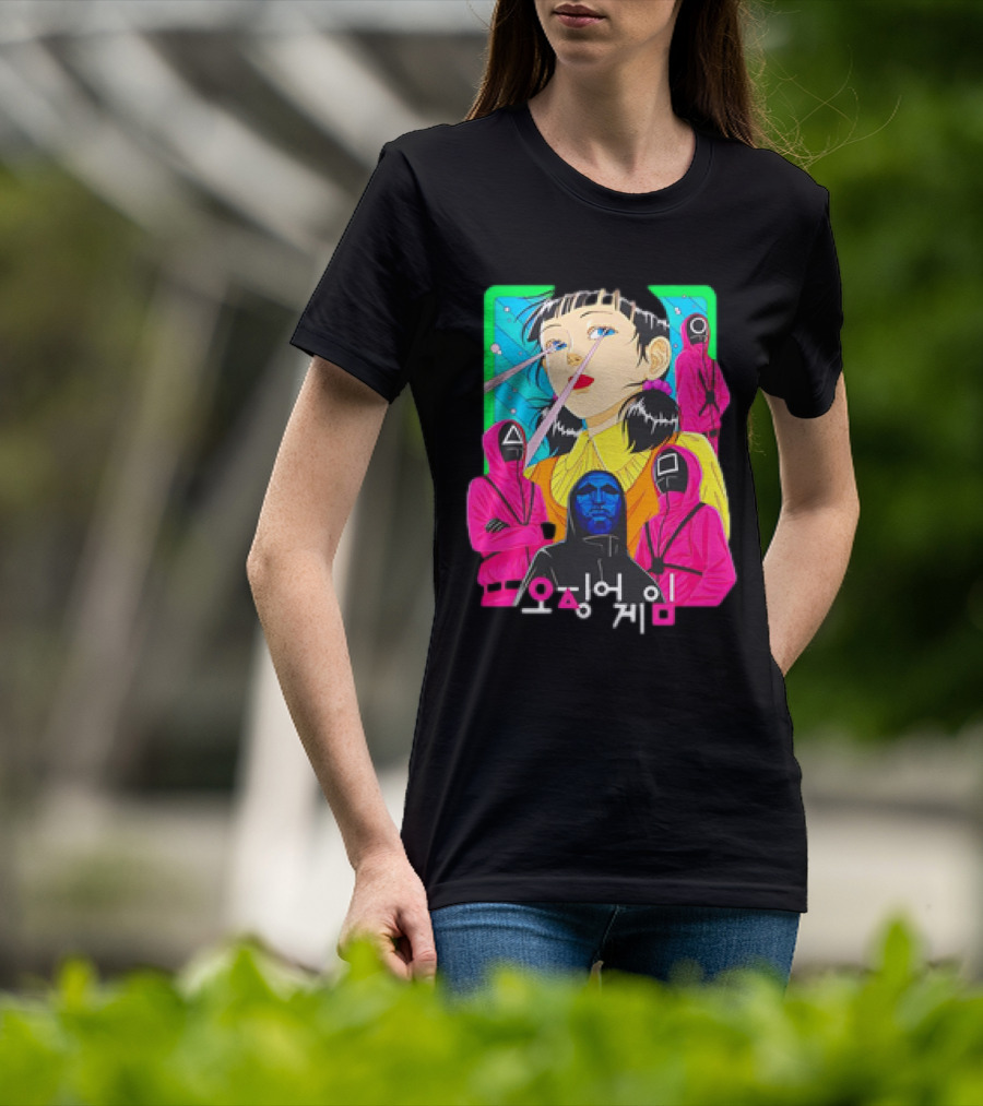 Squid Game 오징어 게임 Pink Soldier Characters And Doll T-Shirt