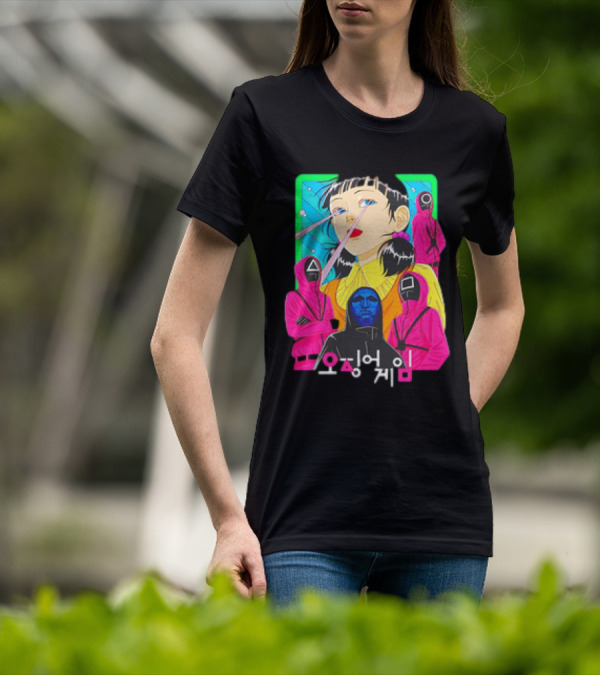 Squid Game 오징어 게임 Pink Soldier Characters And Doll T-Shirt