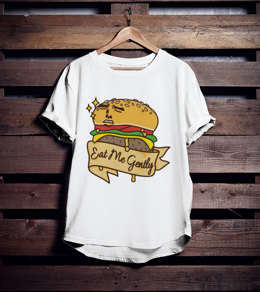 Eat Me Gently Cheeseburger With Face And Stars T-Shirt