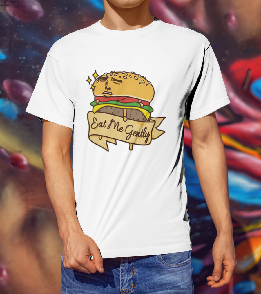Eat Me Gently Cheeseburger With Face And Stars T-Shirt