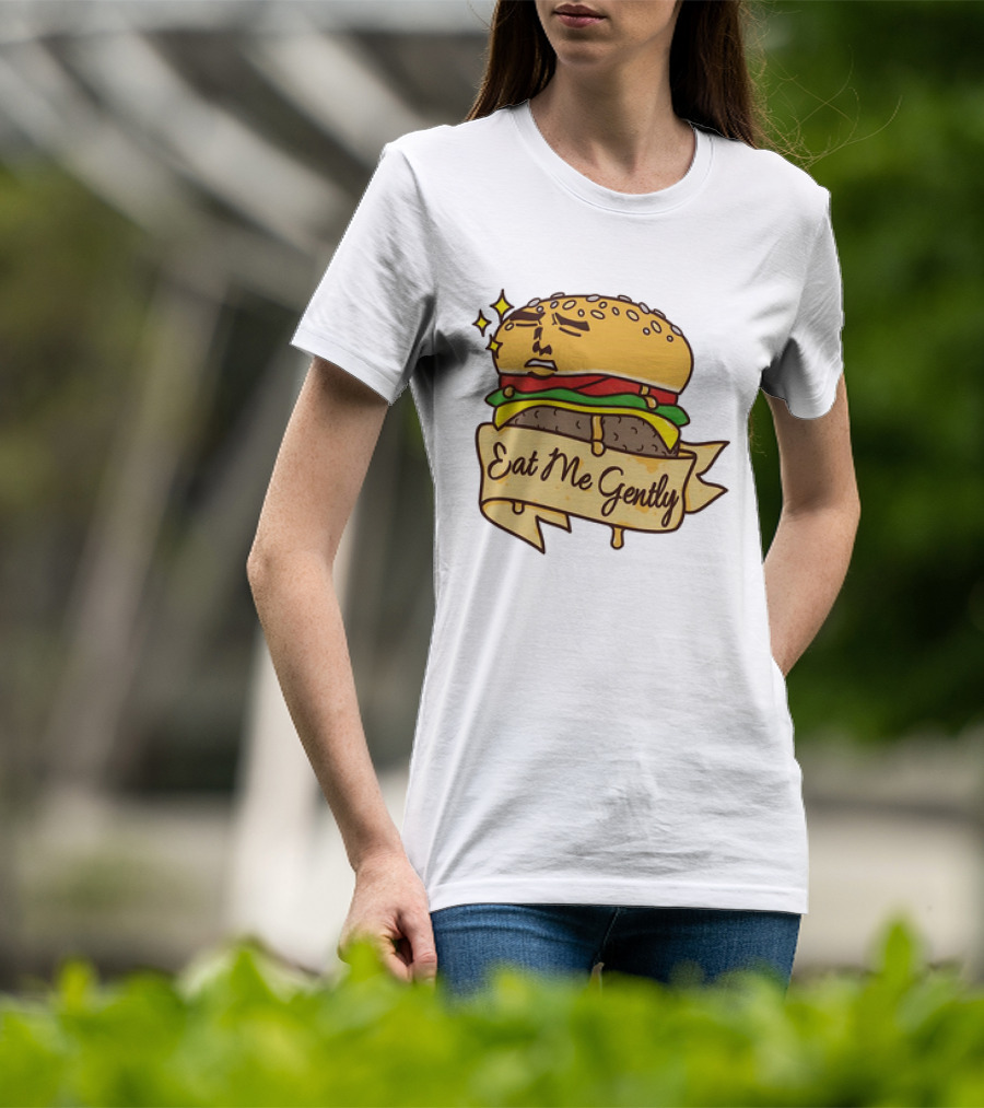 Eat Me Gently Cheeseburger With Face And Stars T-Shirt