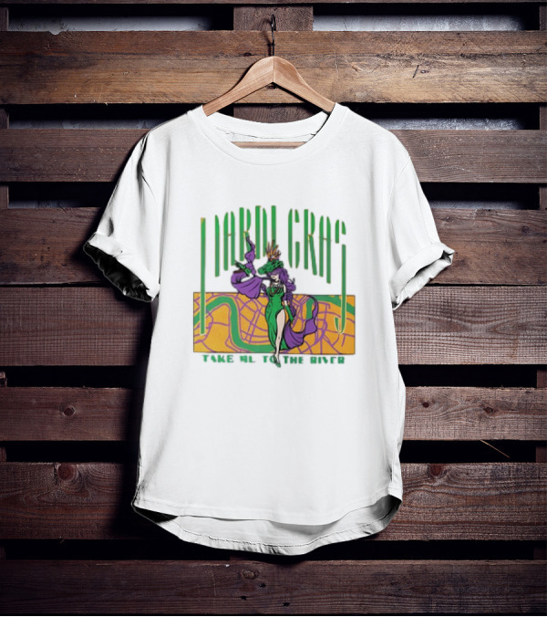 Mardi Gras Masked Dancer Take Me To The River With Map Background T-Shirt