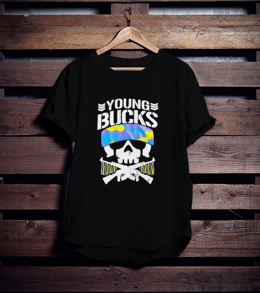 Young Bucks Skull With Camo Headband And Crossed Rifles T-Shirt
