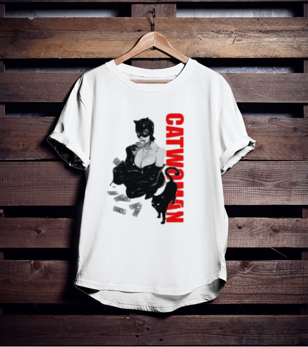 Catwoman Cartoon Noir With Money And Black Cat T-Shirt