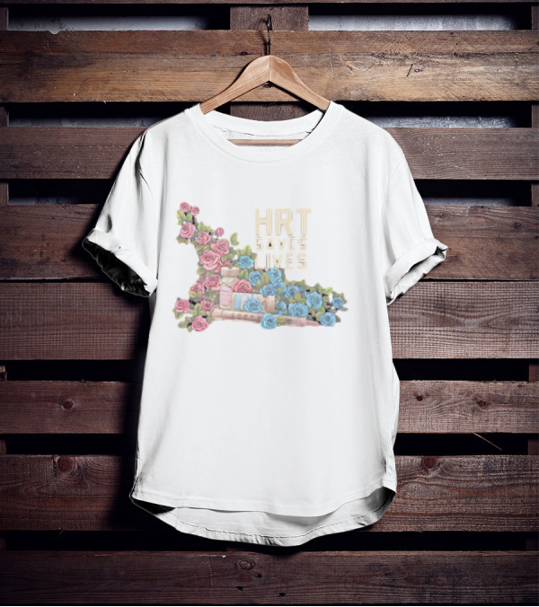 HRT Saves Lives Floral Design With Pink And Blue Roses And Medical Supplies T-Shirt