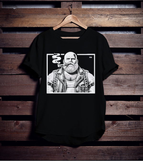 Cigar Daddy Bearded Biker In Leather Jacket T-Shirt