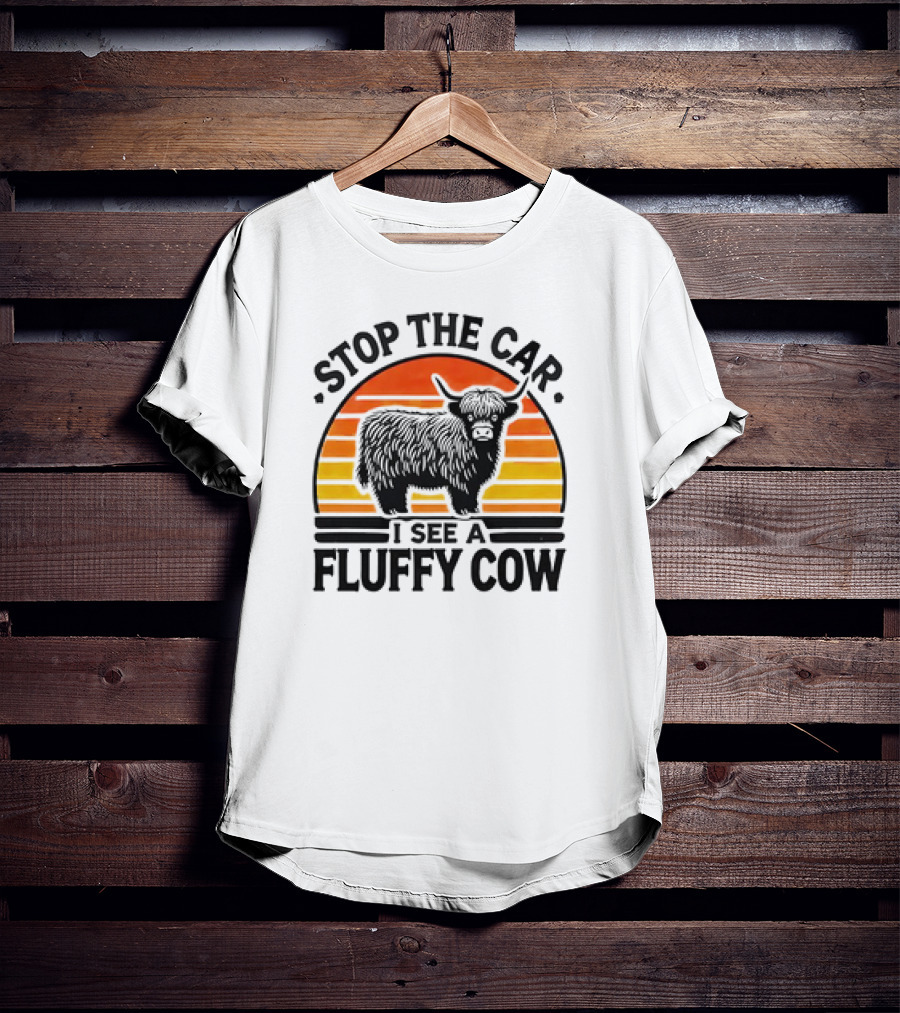 Stop The Car I See A Fluffy Cow Vintage Sunset T-Shirt