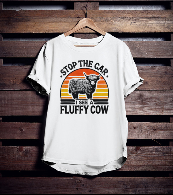 Stop The Car I See A Fluffy Cow Vintage Sunset T-Shirt