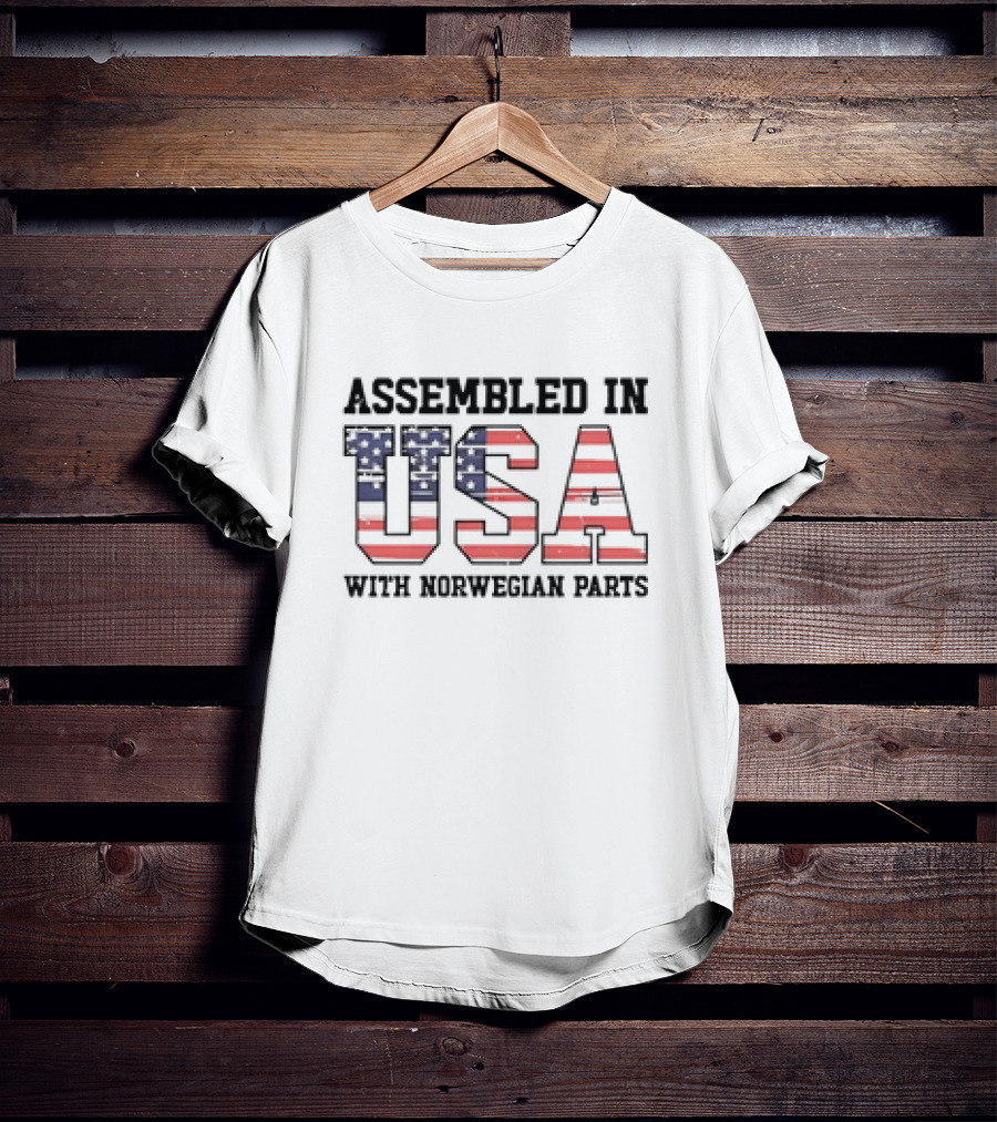 Assembled In USA Patriotic American Flag Design With Norwegian Parts T-Shirt