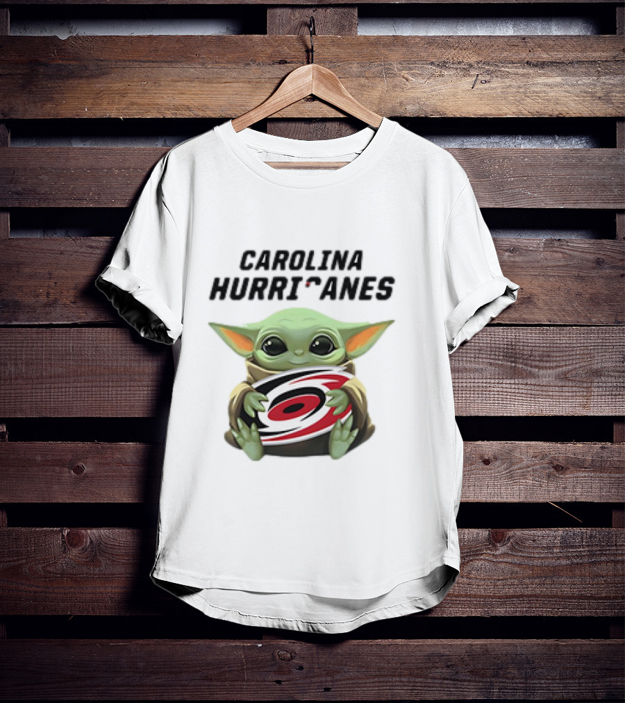 Baby Yoda Hugging Carolina Hurricanes Star Wars Crossover T-Shirt