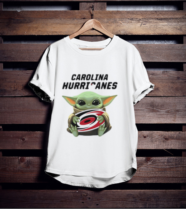 Baby Yoda Hugging Carolina Hurricanes Star Wars Crossover T-Shirt