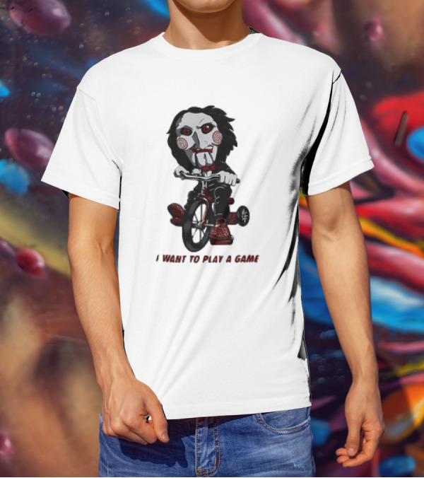 Saw Jigsaw I Want To Play A Game Tricycle Puppet Image T-Shirt