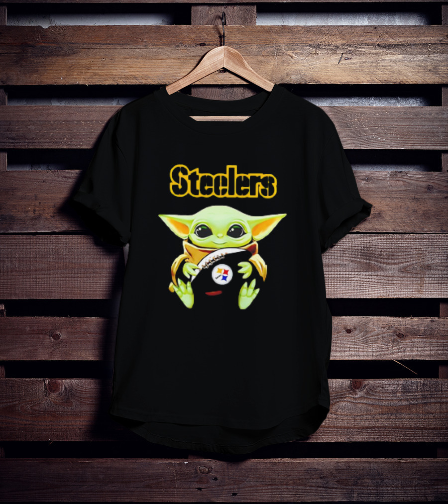 Baby Yoda Hugging Pittsburgh Steelers Football T-Shirt