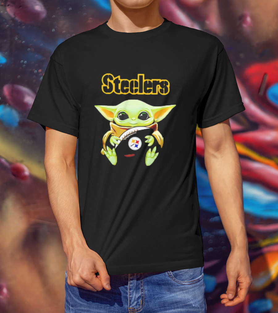 Baby Yoda Hugging Pittsburgh Steelers Football T-Shirt
