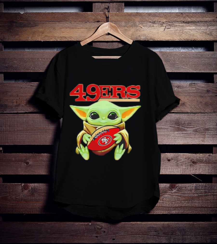 Baby Yoda Star Wars Holding San Francisco 49ers Football T-Shirt