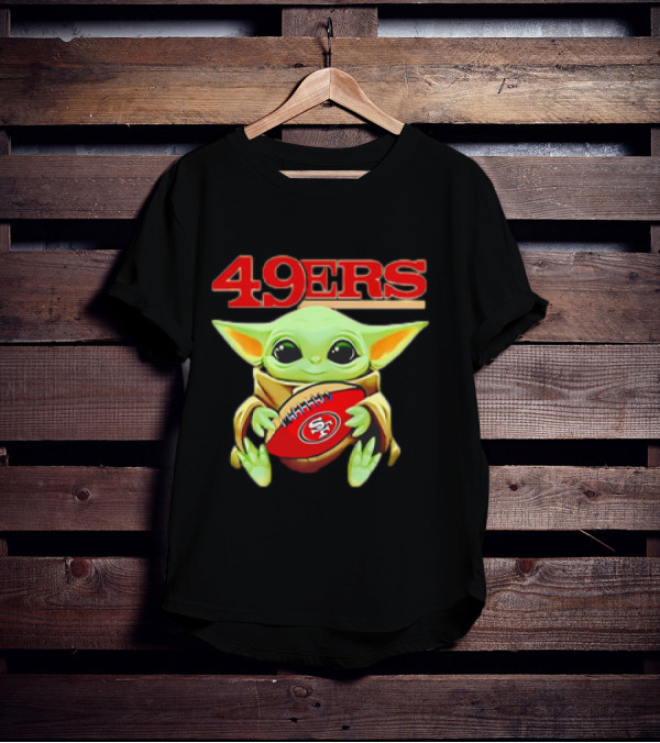 Baby Yoda Star Wars Holding San Francisco 49ers Football T-Shirt