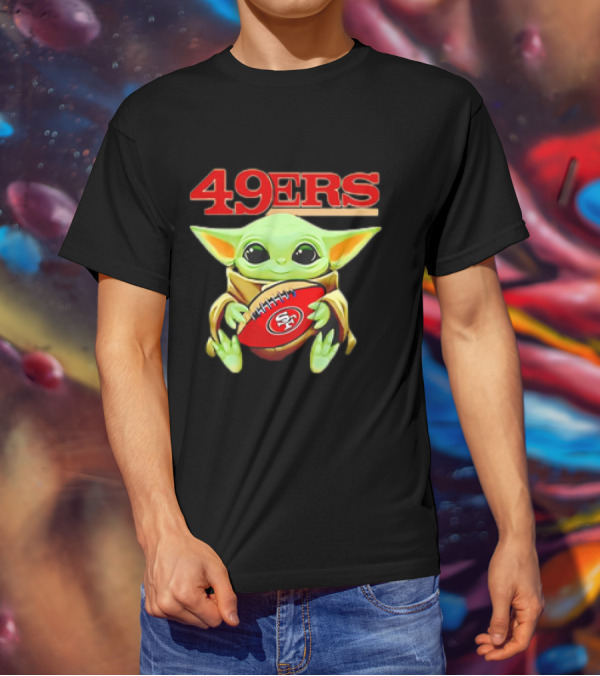 Baby Yoda Star Wars Holding San Francisco 49ers Football T-Shirt