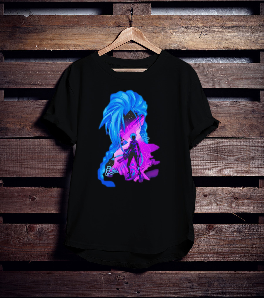 Jinx Arcane League Of Legends Iconic Silhouette With Blue Hair T-Shirt