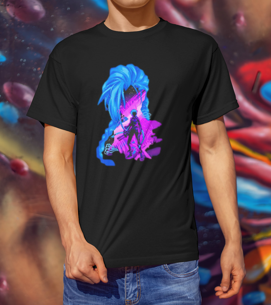 Jinx Arcane League Of Legends Iconic Silhouette With Blue Hair T-Shirt