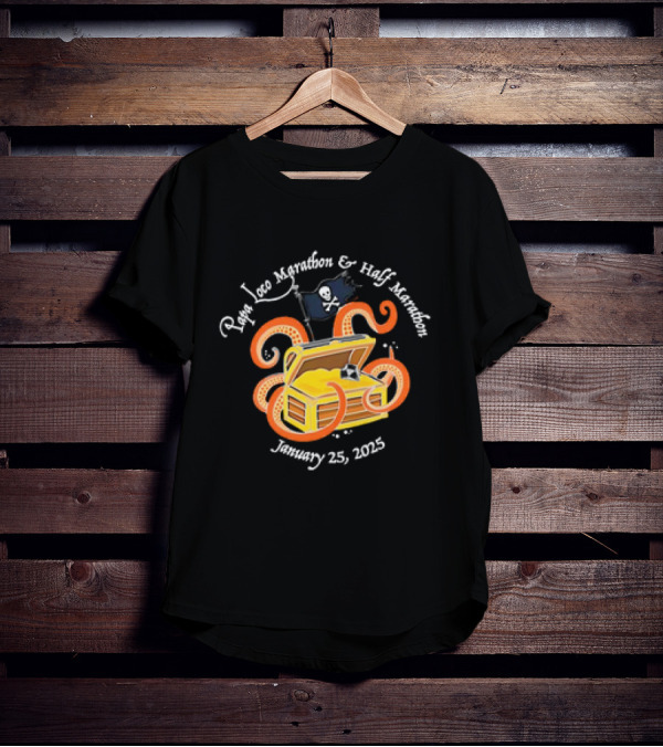 Papa Loco Marathon And Half Marathon January 25 2025 Pirate Treasure Chest With Octopus T-Shirt