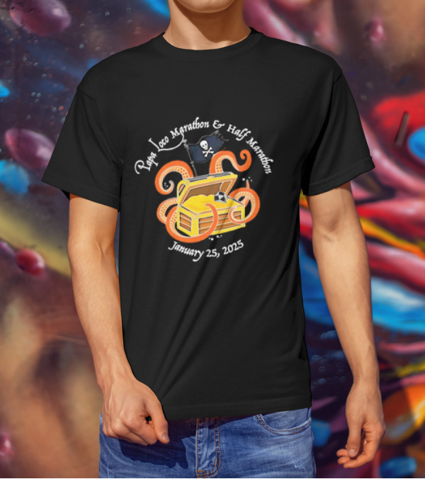 Papa Loco Marathon And Half Marathon January 25 2025 Pirate Treasure Chest With Octopus T-Shirt