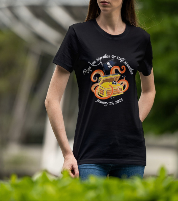 Papa Loco Marathon And Half Marathon January 25 2025 Pirate Treasure Chest With Octopus T-Shirt