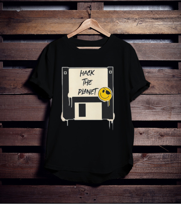 Hack The Planet Floppy Disk Smiley Face T-Shirt