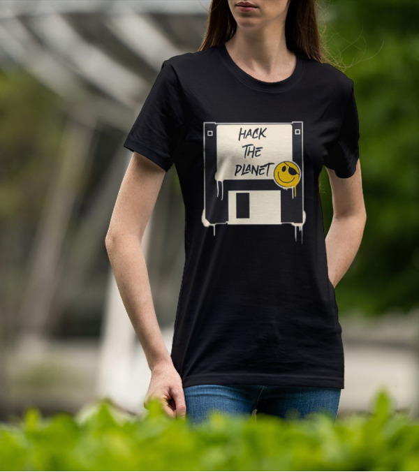 Hack The Planet Floppy Disk Smiley Face T-Shirt