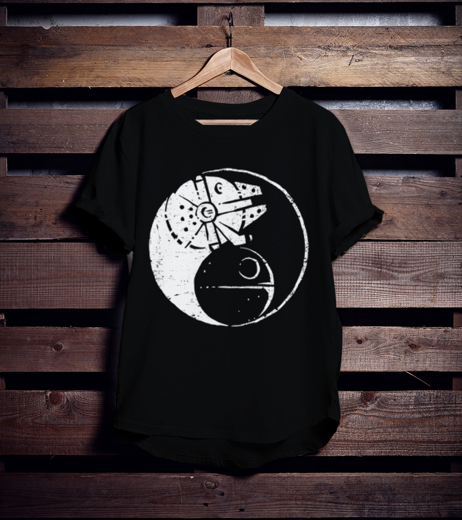 Millennium Falcon And Death Star Yin Yang Balancing The Force T-Shirt