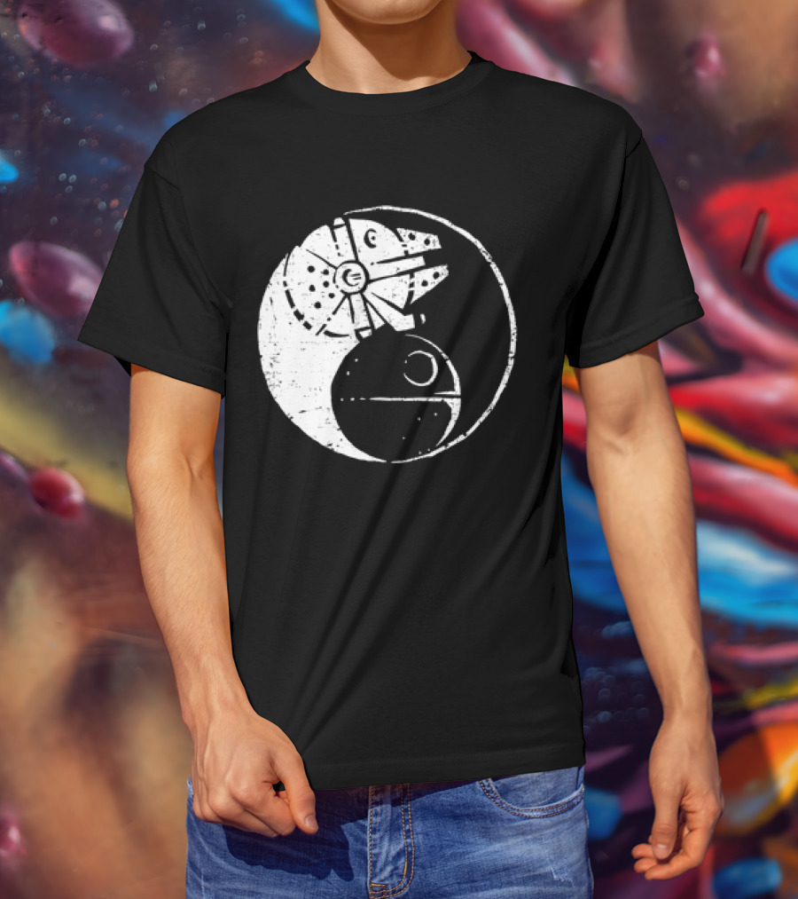 Millennium Falcon And Death Star Yin Yang Balancing The Force T-Shirt