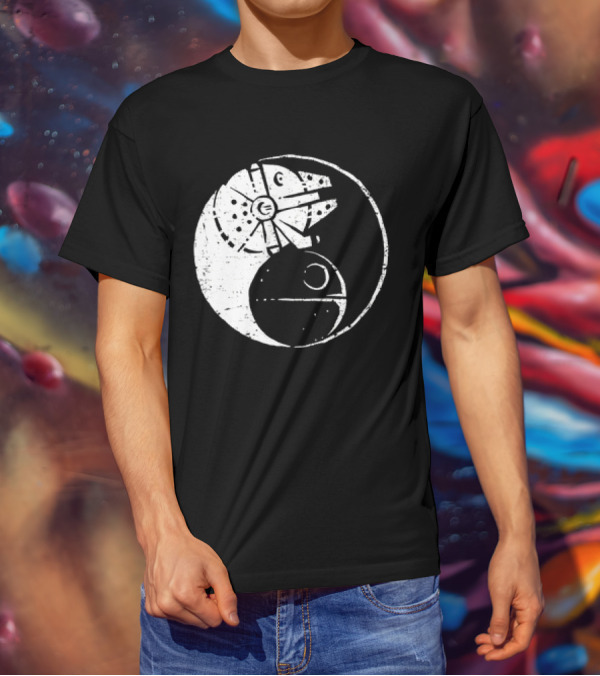 Millennium Falcon And Death Star Yin Yang Balancing The Force T-Shirt