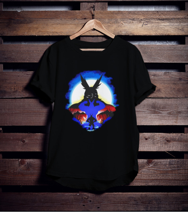 Midoriya And All Might Heroic Silhouettes In Vibrant Night Landscape T-Shirt