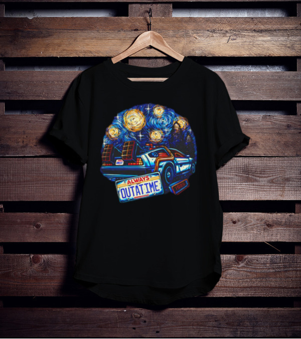 Back To The Future Always Outatime DeLorean Starry Night Scene T-Shirt