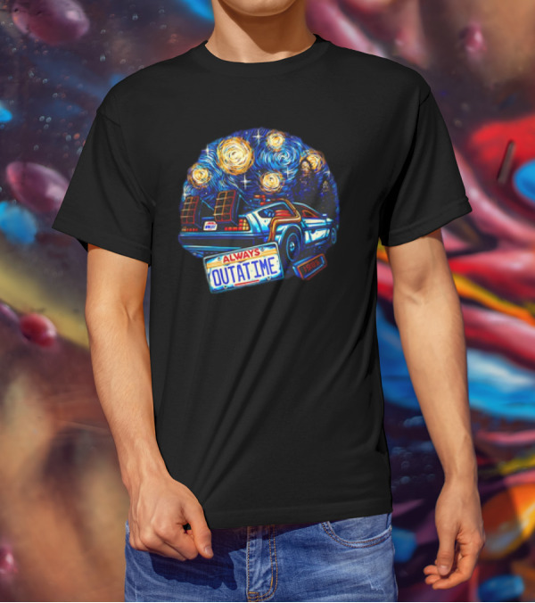 Back To The Future Always Outatime DeLorean Starry Night Scene T-Shirt