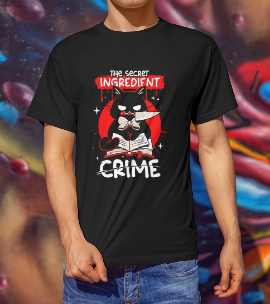 The Secret Ingredient Cat With Knife And Book Is Crime T-Shirt