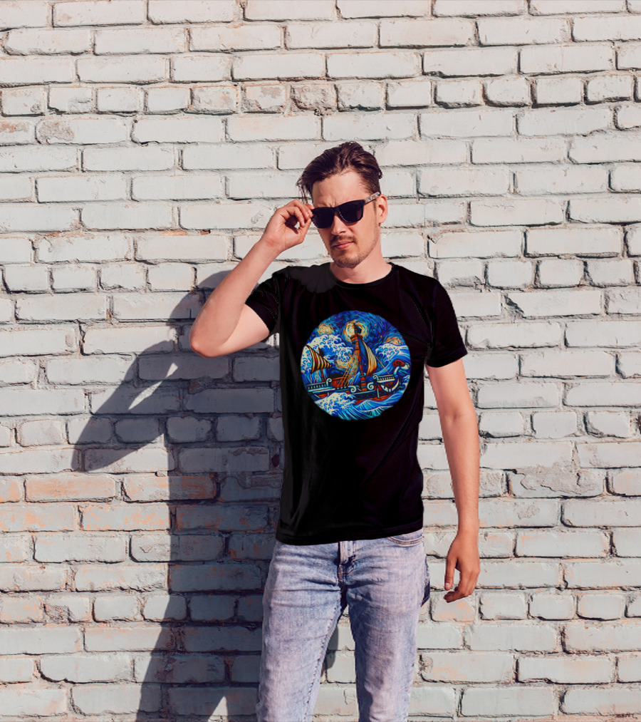 Going Merry One Piece Pirate Ship Van Gogh Wave T-Shirt
