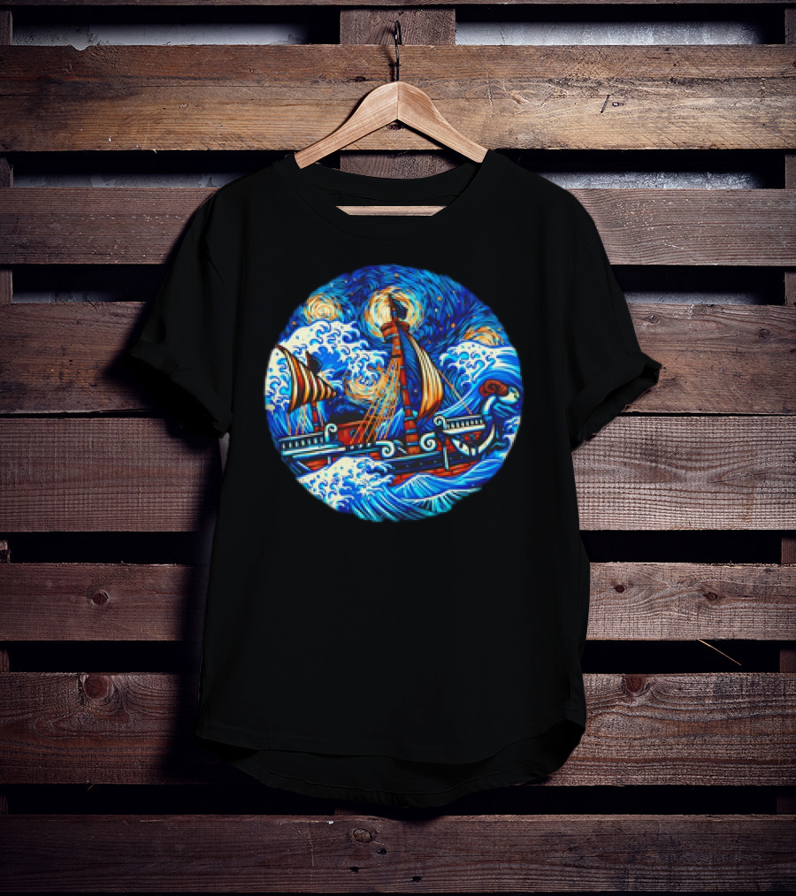 Going Merry One Piece Pirate Ship Van Gogh Wave T-Shirt