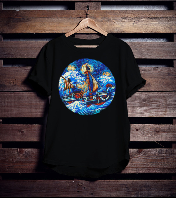 Going Merry One Piece Pirate Ship Van Gogh Wave T-Shirt