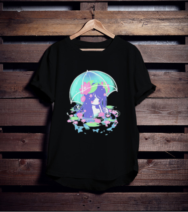 Miski Soaked Floating Girl With Umbrella And Flowers T-Shirt
