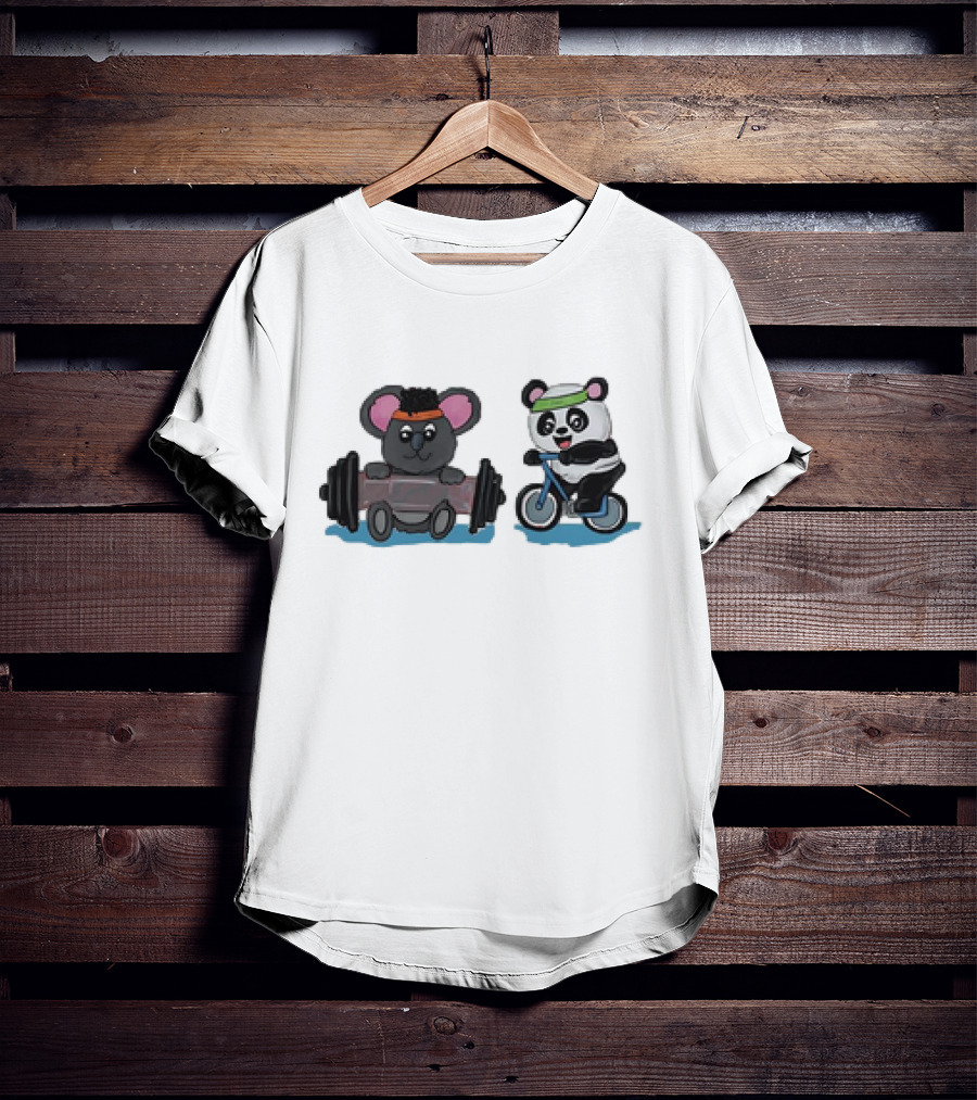 Koala Lifting Weights And Panda Riding Bicycle Together T-Shirt