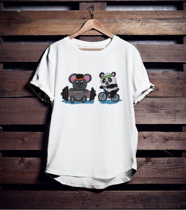 Koala Lifting Weights And Panda Riding Bicycle Together T-Shirt