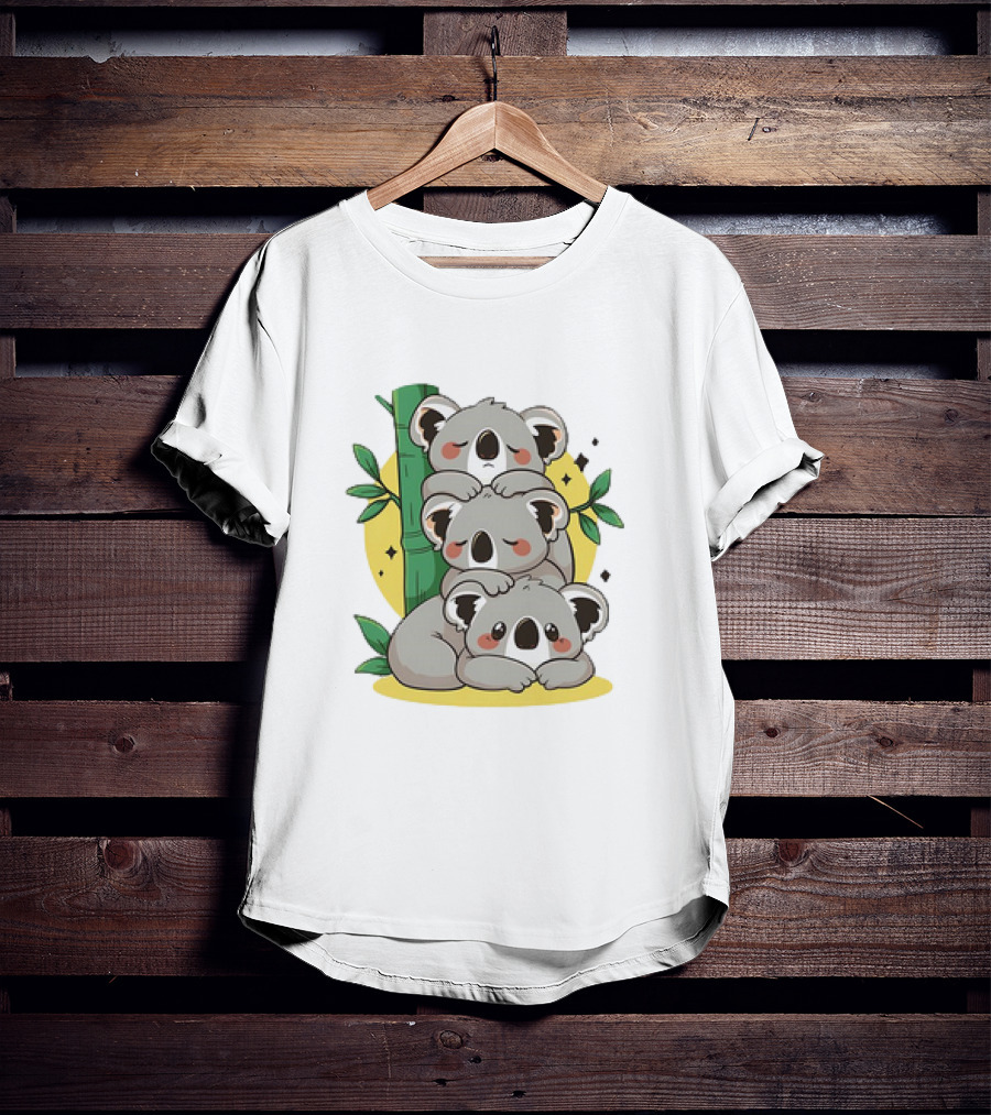 Koala Stack Trio With Bamboo And Leaves T-Shirt