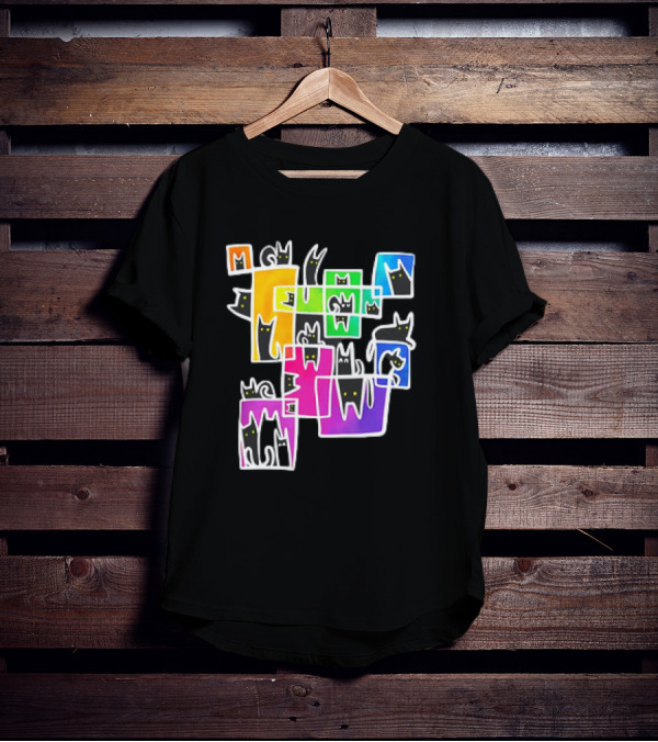 Cats Kitty Warp Rainbow Tetris Blocks T-Shirt