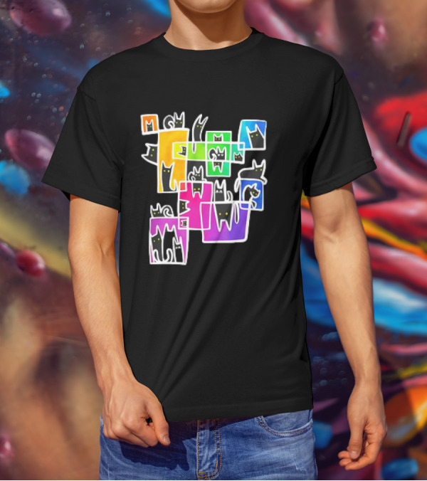 Cats Kitty Warp Rainbow Tetris Blocks T-Shirt
