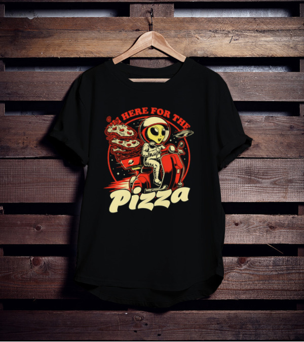 Space Pizza Delivery Alien Riding Scooter I'm Here For The Pizza T-Shirt