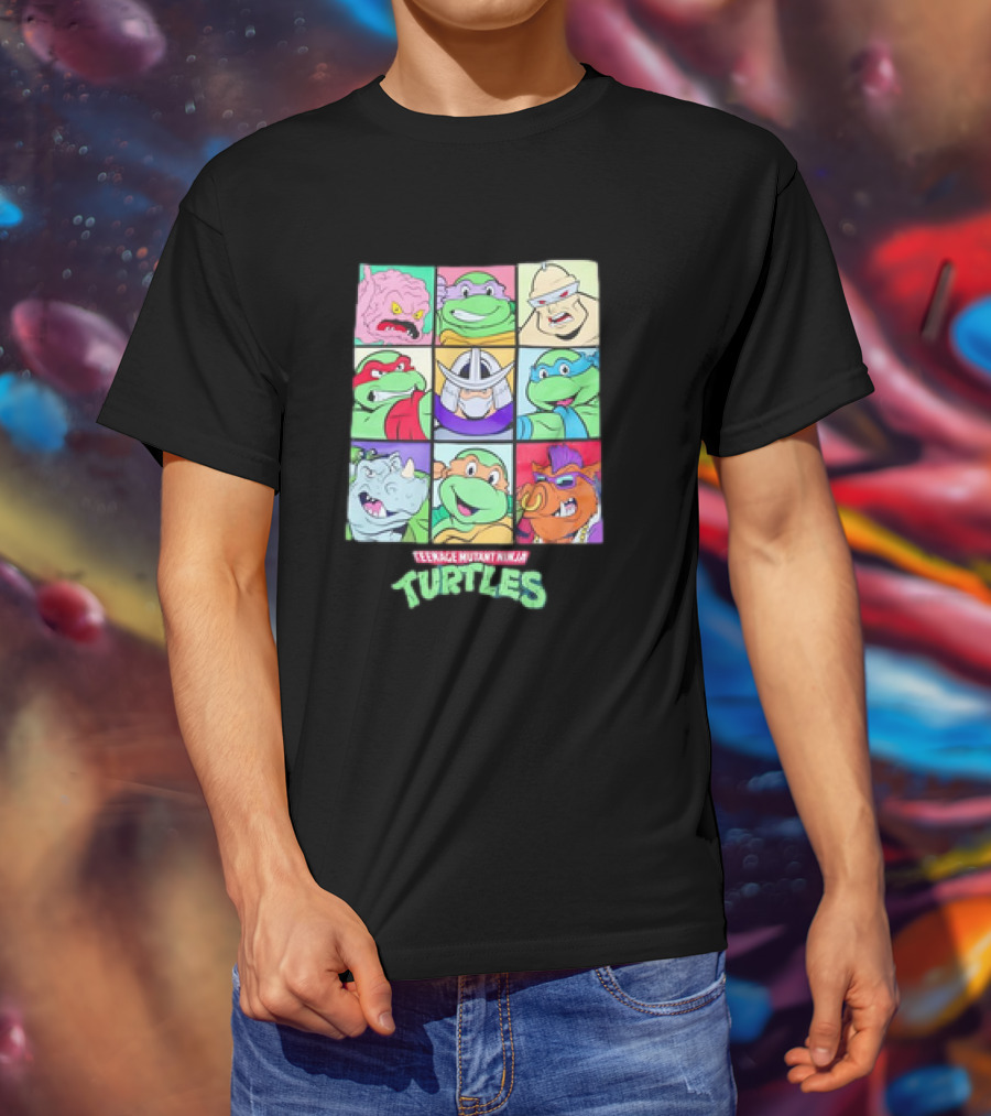 Teenage Mutant Ninja Turtles Villains And Heroes Grid Faces T-Shirt
