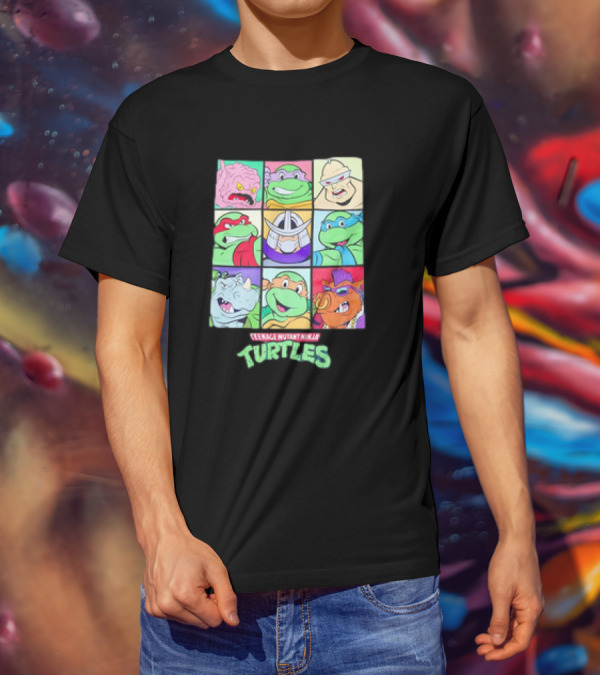 Teenage Mutant Ninja Turtles Villains And Heroes Grid Faces T-Shirt