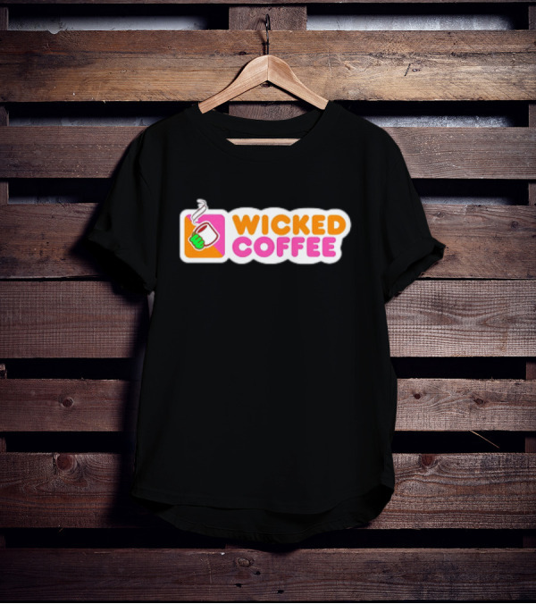 Wicked Coffee With Steaming Cup Emoji In Bold Pink And Orange Letters T-Shirt