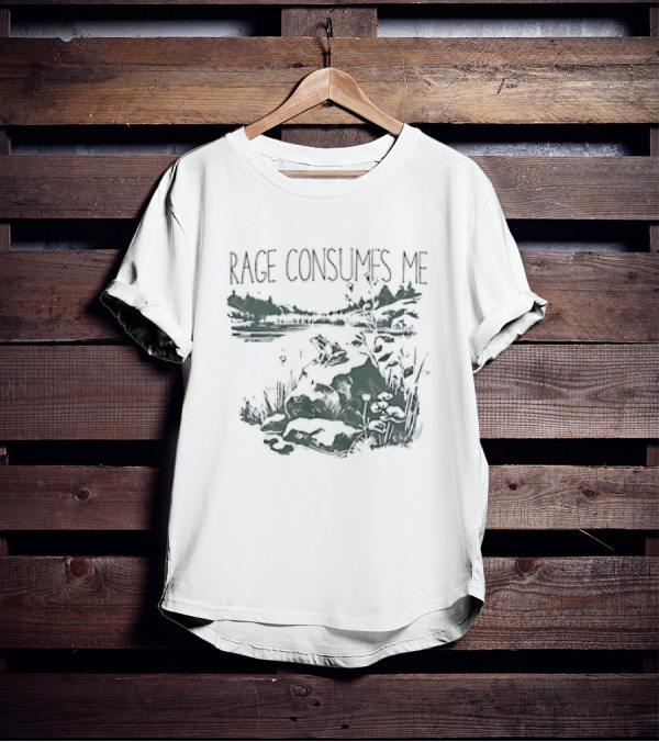 Rage Consumes Me Frog On Rock Lakeside Nature Scene T-Shirt